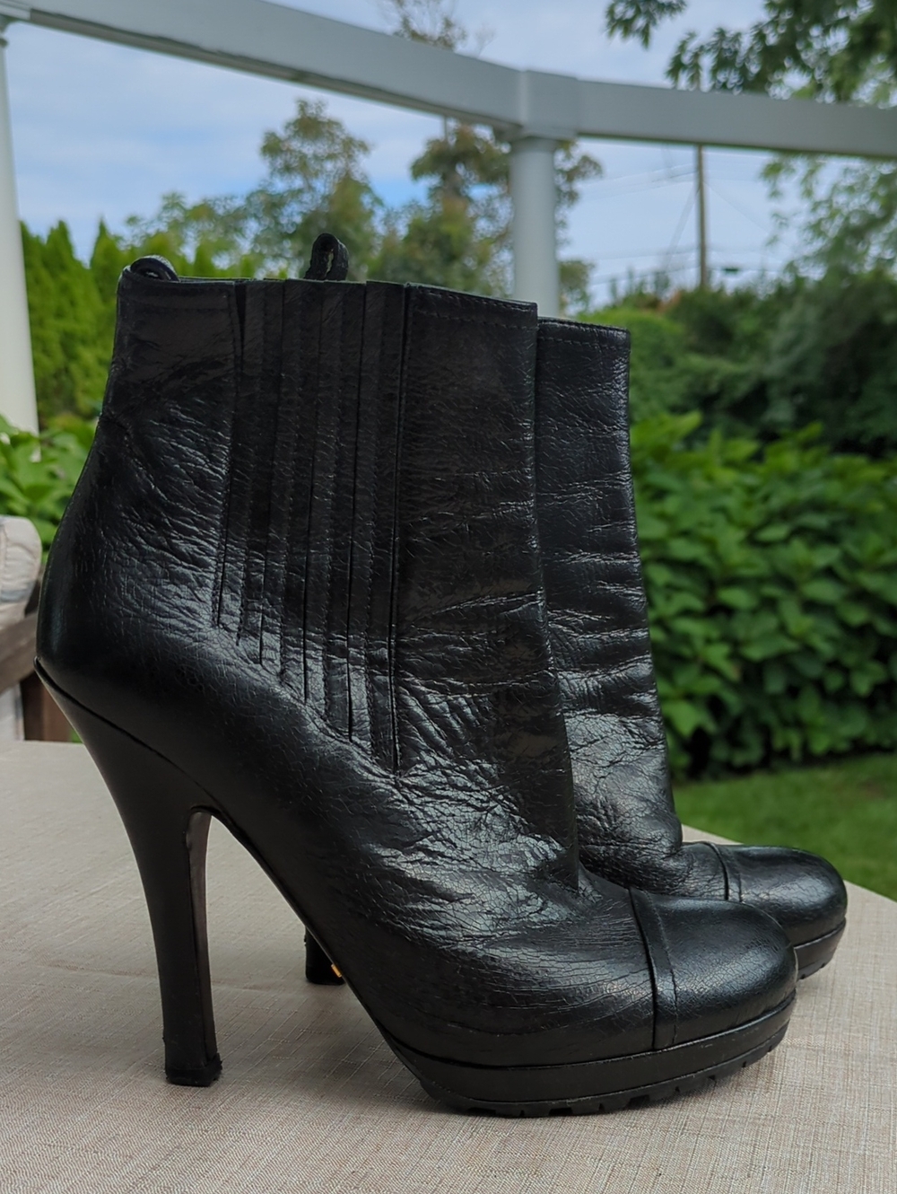 Prada Black Leather High-Heel Ankle Booties